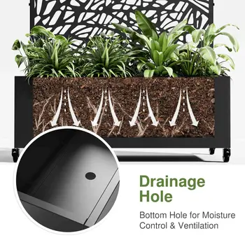 35" Black Metal Indoor Outdoor Rectangular Planter Box