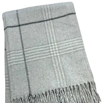 50" X 67" Light Gray And White Cotton Blend Woven Plaid Throw Blanket with Fringe
