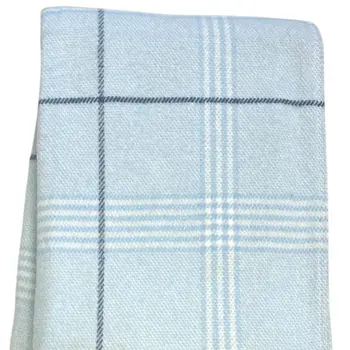 50" X 67" Sky Blue And White Plaid Cotton Blend Woven Throw Blanket with Fringe