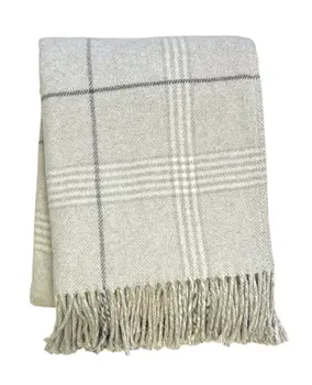 50" X 67" Sand And White Cotton Blend Woven Plaid Throw Blanket with Fringe