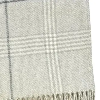 50" X 67" Sand And White Cotton Blend Woven Plaid Throw Blanket with Fringe