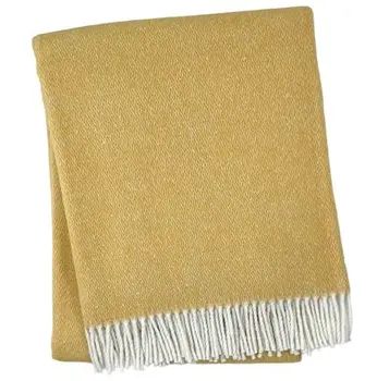 55" X 70" Gold And White Cotton Blend Woven Herringbone Plush Throw Blanket with Fringe