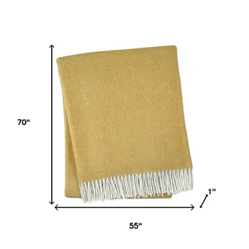 55" X 70" Gold And White Cotton Blend Woven Herringbone Plush Throw Blanket with Fringe