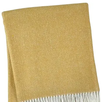 55" X 70" Gold And White Cotton Blend Woven Herringbone Plush Throw Blanket with Fringe