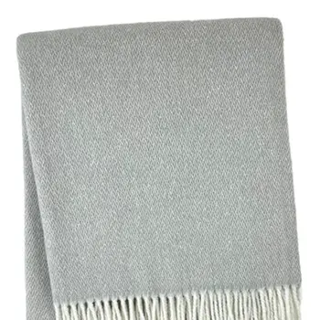 55" X 70" Light Gray And White Herringbone Cotton And Microfiber Woven Throw Blanket with Fringe