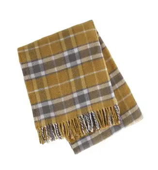 55" X 70" Gold And Brown Cotton Blend Woven Plaid Plush Throw Blanket with Fringe
