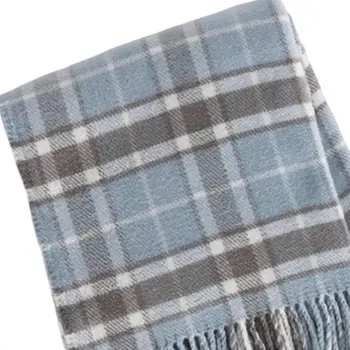 55" X 70" Sky Blue And Brown Cotton Blend Woven Plaid Plush Throw Blanket with Fringe