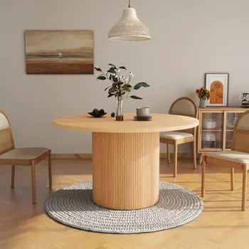 47" Natural Solid Wood Double Pedestal Base Round Top Dining Table