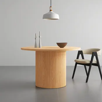 47" Natural Solid Wood Double Pedestal Base Round Top Dining Table