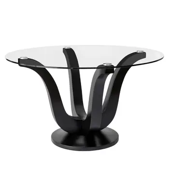 51" Clear and Black Glass and Solid Wood Pedestal Base Round Top Dining Table