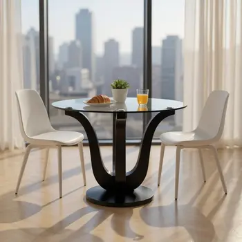 51" Clear and Black Glass and Solid Wood Pedestal Base Round Top Dining Table
