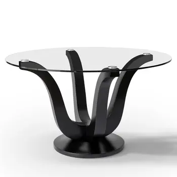 51" Clear and Black Glass and Solid Wood Pedestal Base Round Top Dining Table