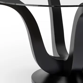 51" Clear and Black Glass and Solid Wood Pedestal Base Round Top Dining Table