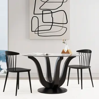 51" Clear and Black Glass and Solid Wood Pedestal Base Round Top Dining Table
