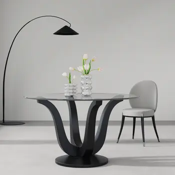 51" Clear and Black Glass and Solid Wood Pedestal Base Round Top Dining Table
