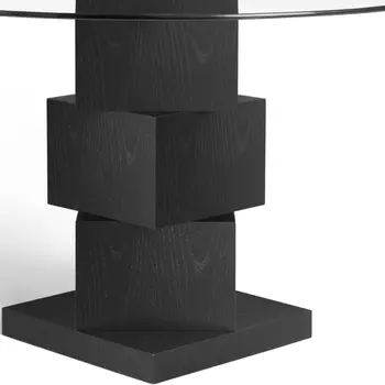 51" Clear and Black Glass and Solid Wood Pedestal Base Round Top Dining Table