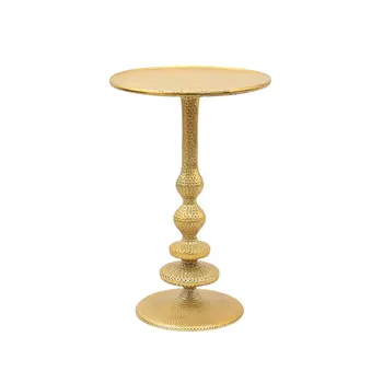 24" Antiqued Gold Aluminum Round Pedestal End Table