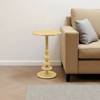 24" Antiqued Gold Aluminum Round Pedestal End Table