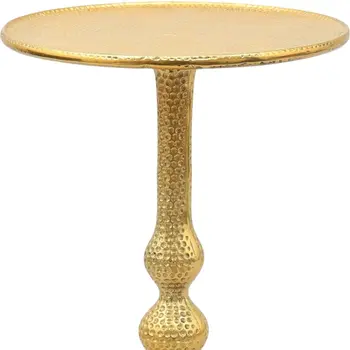 24" Antiqued Gold Aluminum Round Pedestal End Table
