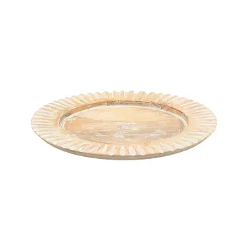 13" Natural And White Distressed Solid Wood Handmade Round Charger Plate
