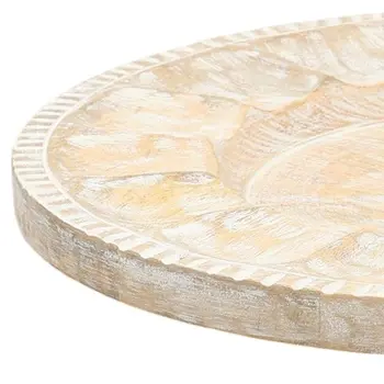 13" Natural And White Distressed Solid Wood Geometric Handmade Round Charger Plate