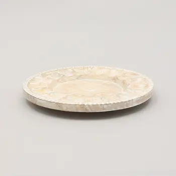 13" Natural And White Distressed Solid Wood Geometric Handmade Round Charger Plate