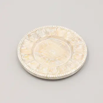13" Natural And White Distressed Solid Wood Geometric Handmade Round Charger Plate