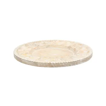 13" Natural And White Distressed Solid Wood Geometric Handmade Round Charger Plate