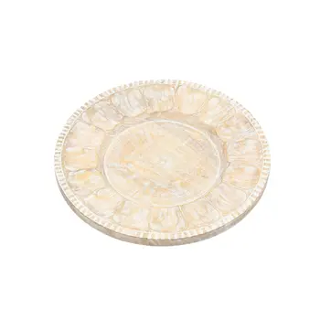 13" Natural And White Distressed Solid Wood Geometric Handmade Round Charger Plate