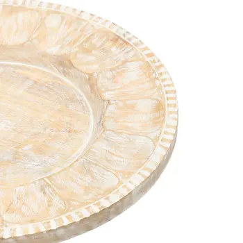 13" Natural And White Distressed Solid Wood Geometric Handmade Round Charger Plate