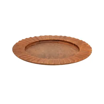 13" Brown Solid Wood Scalloped Rim Handmade Round Charger Plate