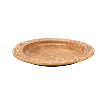 13" Brown Solid Wood Laurel Handmade Round Charger Plate