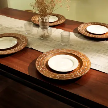 13" Brown Solid Wood Laurel Handmade Round Charger Plate