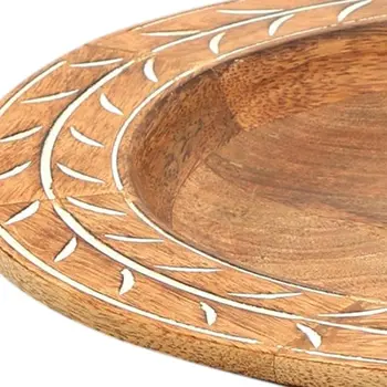 13" Brown Solid Wood Laurel Handmade Round Charger Plate