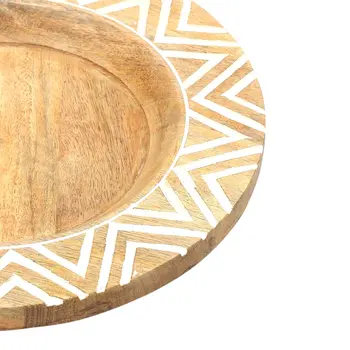 13" Natural And White Solid Wood Chevron Handmade Round Charger Plate