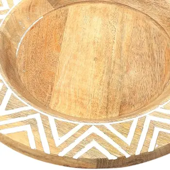 13" Natural And White Solid Wood Chevron Handmade Round Charger Plate