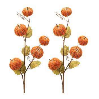 Set of Six Orange and Green Fall Mini Pumpkins Wreath Sprays