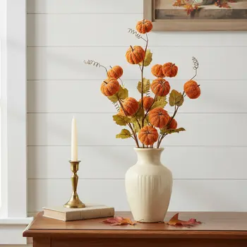 Set of Six Orange and Green Fall Mini Pumpkins Wreath Sprays