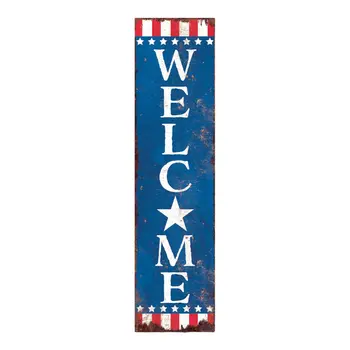 36" Red White And Blue July Fourth Wood Welcome Reversible Porch Sign