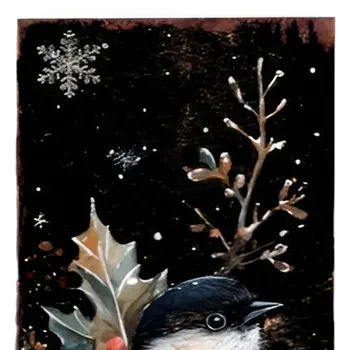 36" Black Red And White Christmas Chickadee Solid Wood Porch Sign