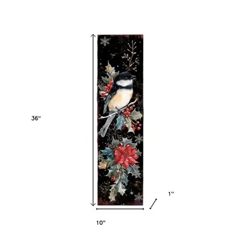 36" Black Red And White Christmas Chickadee Solid Wood Porch Sign