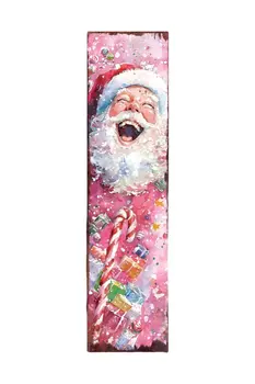 36" Pink Red And White Christmas Santa and Snowman Solid Wood Reversible Porch Sign