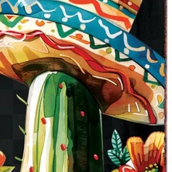 36" Black And Green Cinco De Mayo Cactus Solid Wood Porch Sign