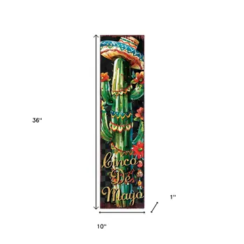 36" Black And Green Cinco De Mayo Cactus Solid Wood Porch Sign