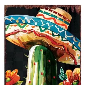 36" Black And Green Cinco De Mayo Cactus Solid Wood Porch Sign