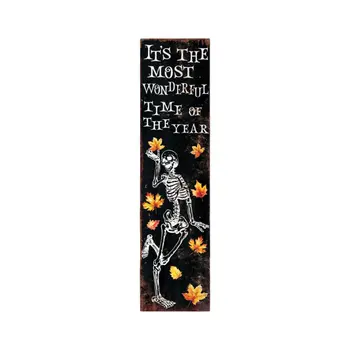 36" Black Gold And Orange Halloween Skeleton Solid Wood Porch Sign
