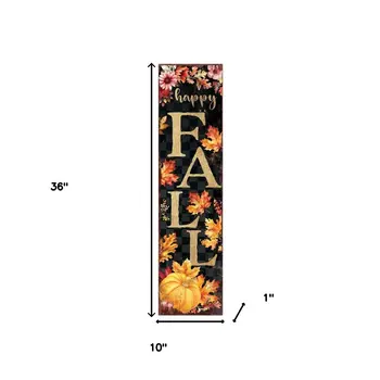 36" Black Orange And White Happy Fall Halloween Solid Wood Porch Sign