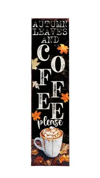 36" Black And White Autumn Leaves Solid Wood Porch Sign