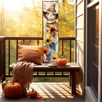 36" Brown White And Yellow Scarecrow Solid Wood Porch Sign