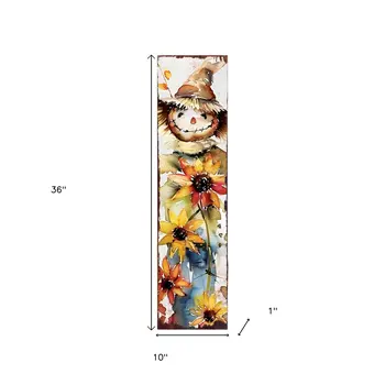 36" Brown White And Yellow Scarecrow Solid Wood Porch Sign